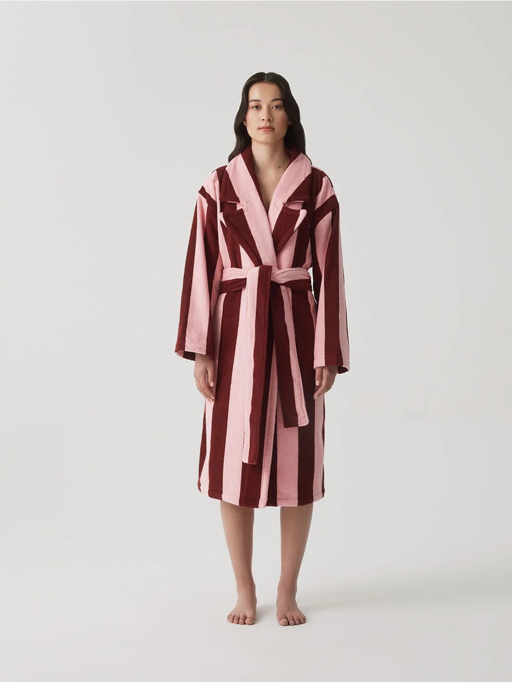 Hommey Plush Striped Robe - Pink & Burgundy